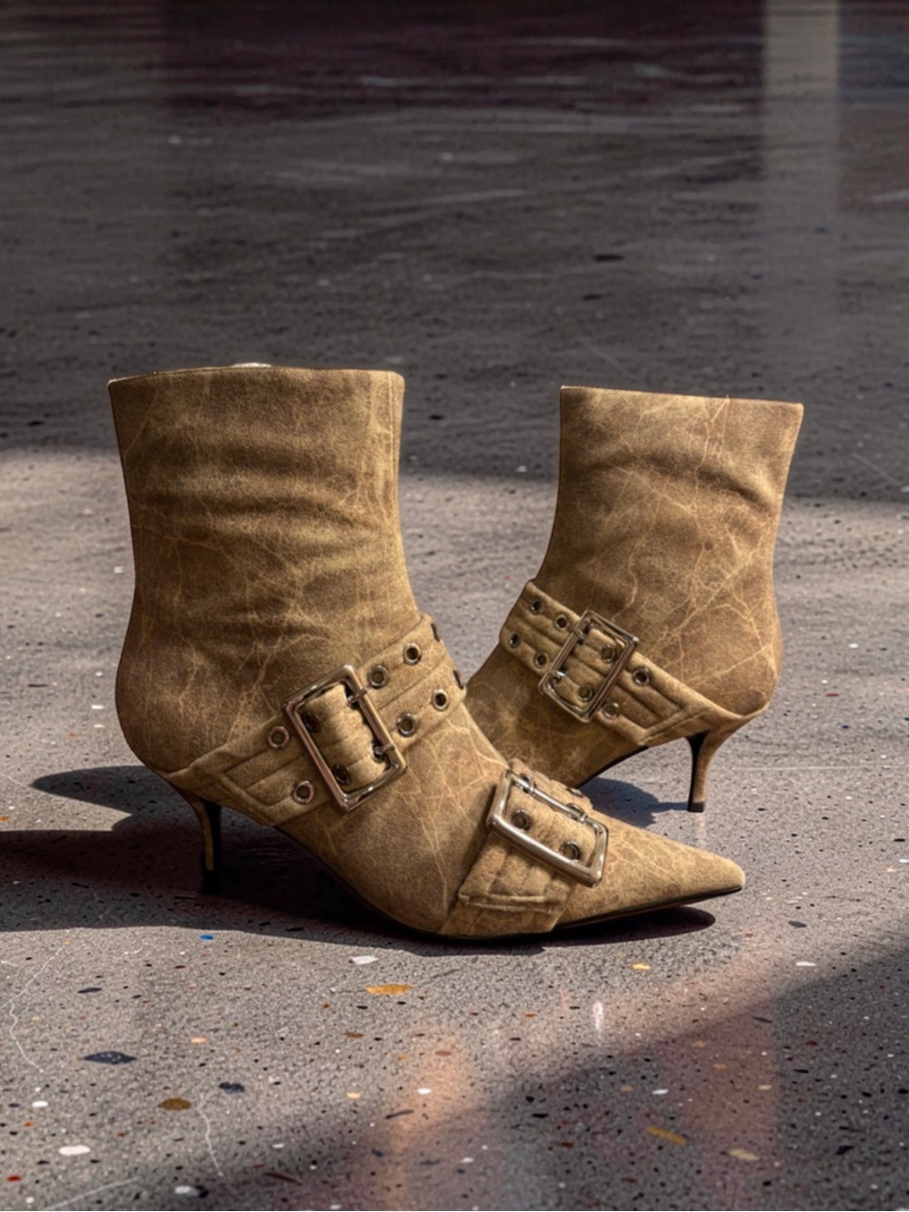 Jeffrey Campbell Up-2-Date Beige Distressed Silver Ankle Boots - Picture 11 of 12